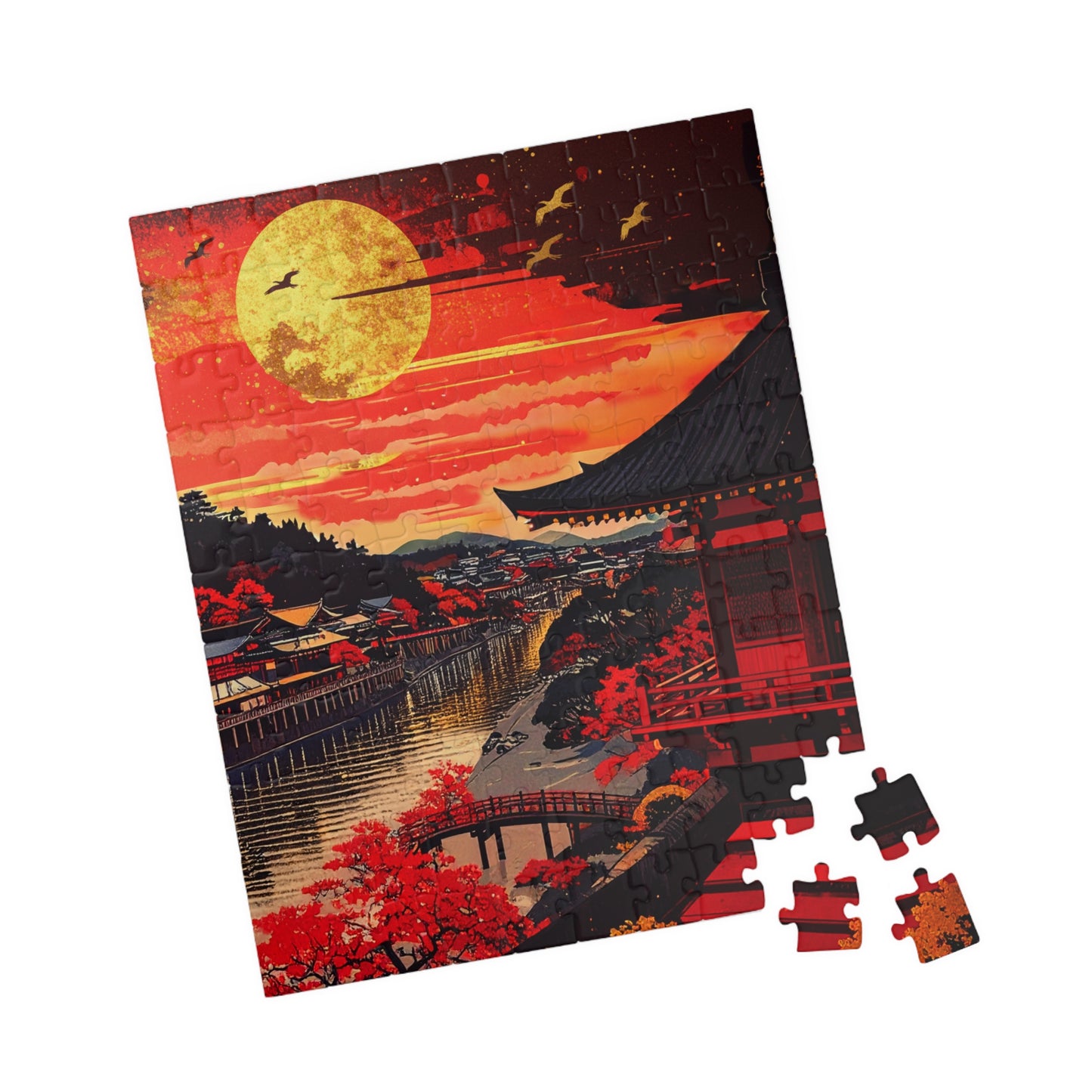 Free Shipping | Japanese Art Puzzle (110 Pieces) -   Golden Moon Over Zojoji by Piecery