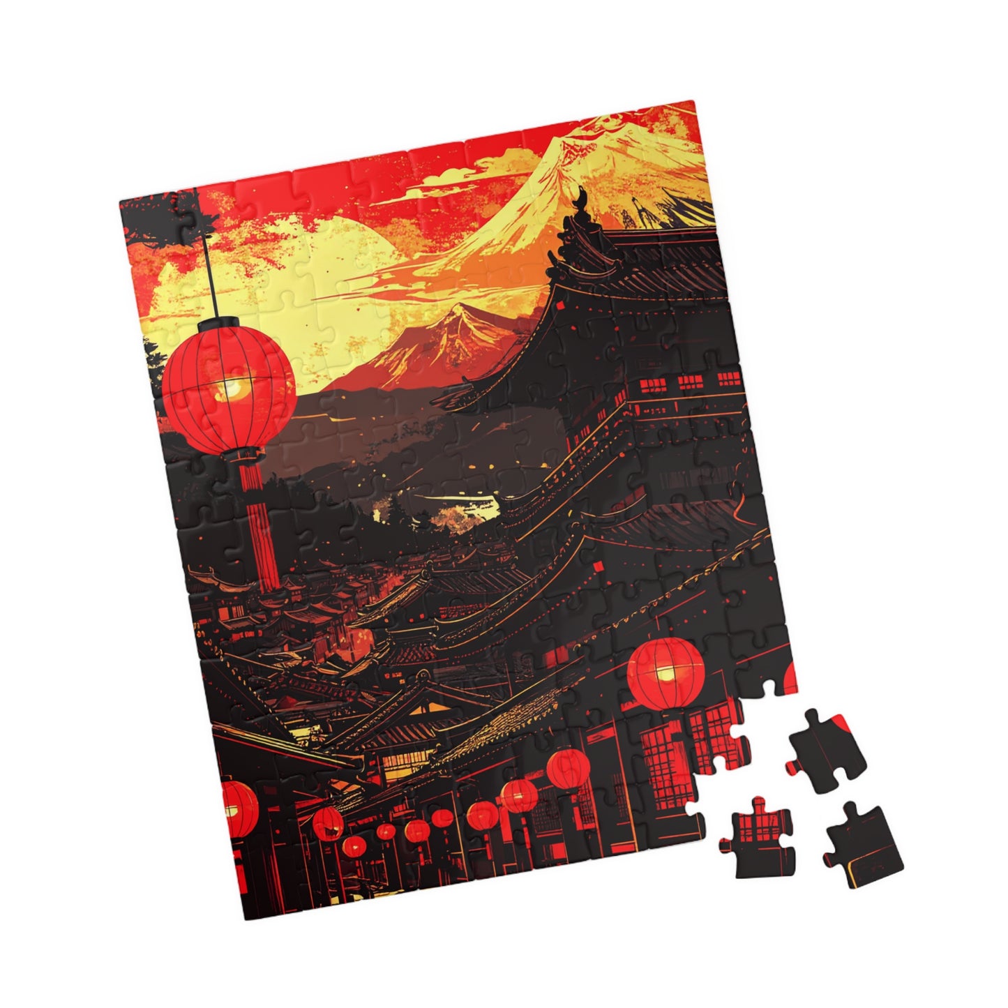 Free Shipping | Japanese Art Puzzle (110 Pieces) -  Crimson Lanterns of Kyoto by Piecery