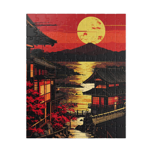 Free Shipping | Japanese Art Puzzle (110 Pieces) – Crimson Dusk of Shinagawa by Piecery