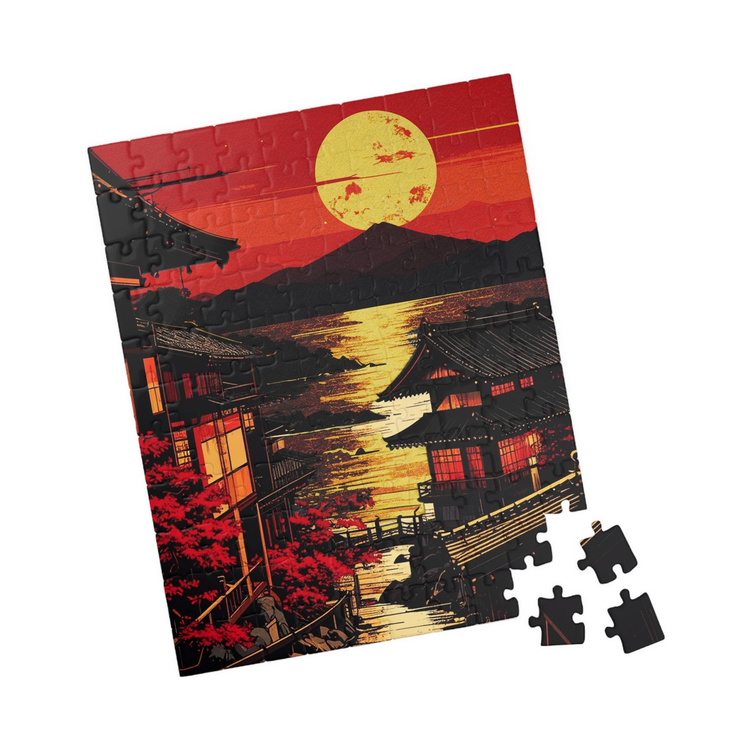 Free Shipping | Japanese Art Puzzle (110 Pieces) – Crimson Dusk of Shinagawa by Piecery